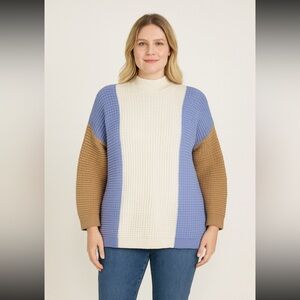 ANN TAYLOR  Women's Geostitch Colorblock Textured‎ Mock Neck Sweater Sz XL